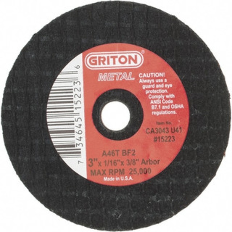 Value Collection 3 x 1/16, 3/8 Hole 46 Grit Aluminum Oxide Cutoff Wheel Coarse, Reinforced, 25,000 Max RPM, Use with Die Grinders CA3043U41 – 05864772