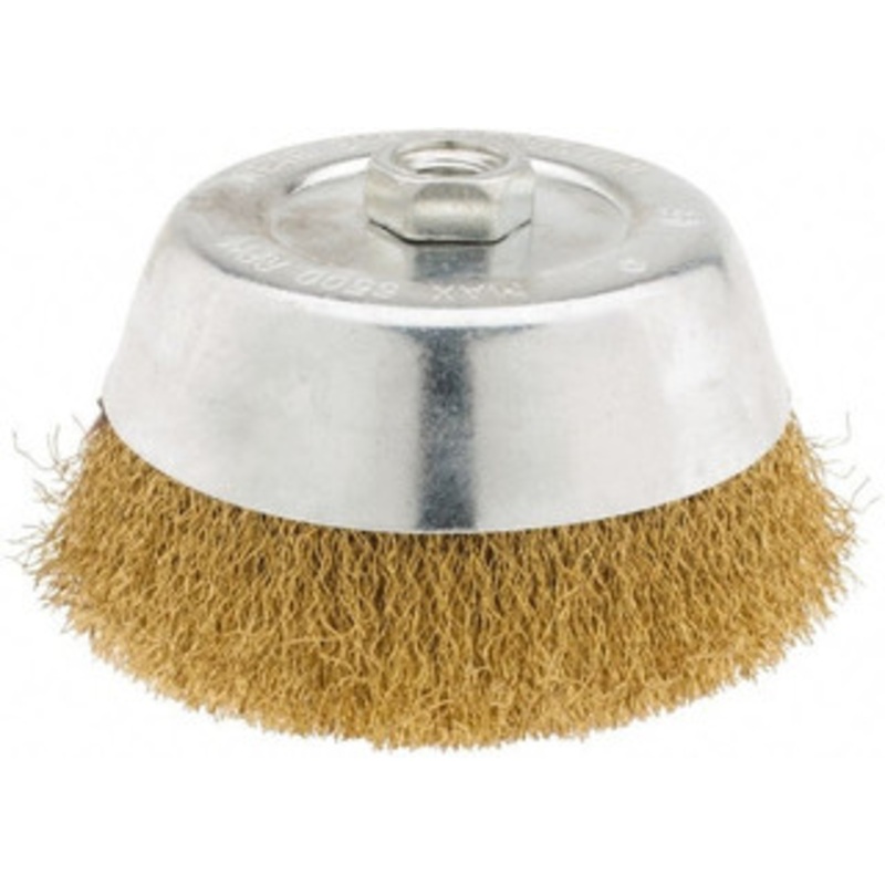 Value Collection 6 Diam 5/8-11 Threaded Arbor Brass Fill Cup Brush Crimped Wire, 0.014 Wire Diam, 1-1/4 Trim, 6,500 Max RPM 0115058335 – 74038183