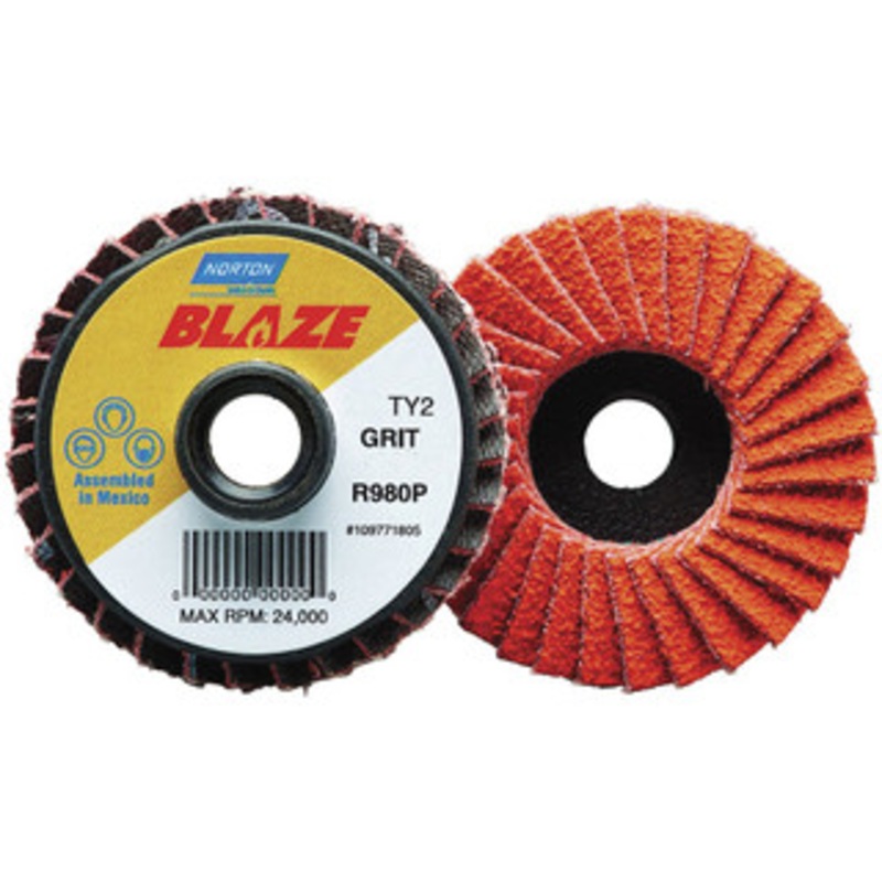 Norton 3 60 Grit Type 27 Ceramic Alumina Flap Disc Medium Grade, Coated, Quick Change Type S Attachment, Fiberglass Backing, 30,000 RPM 77696090162 – 68540921