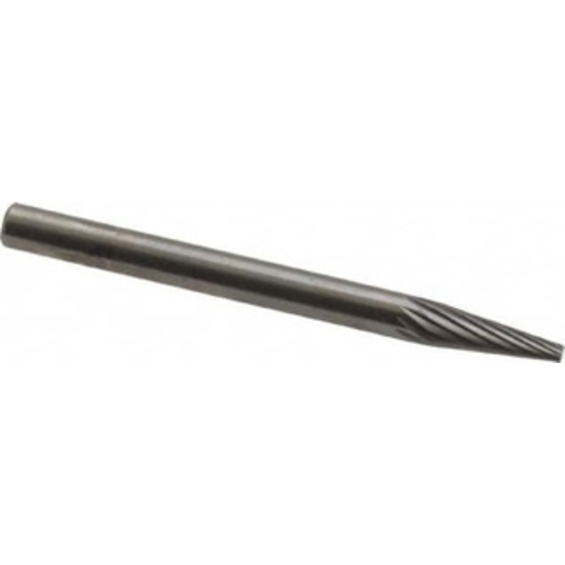 SGSPRO 1/8 Cut Diam, 1/8 Shank Diam, 12 Carbide Single Cut Cone Burr Point End, 1-1/2 OAL, 11/32 LOC 15675 – 05293105