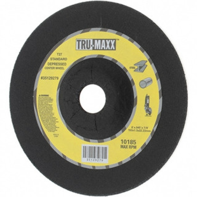 Tru-Maxx 60 Grit, 6 Wheel Diam, 7/8 Arbor Hole, Type 27 Depressed Center Wheel Medium Grade, Aluminum Oxide, R Hardness, Compatible with Angle Grinder 600103 – 35129279