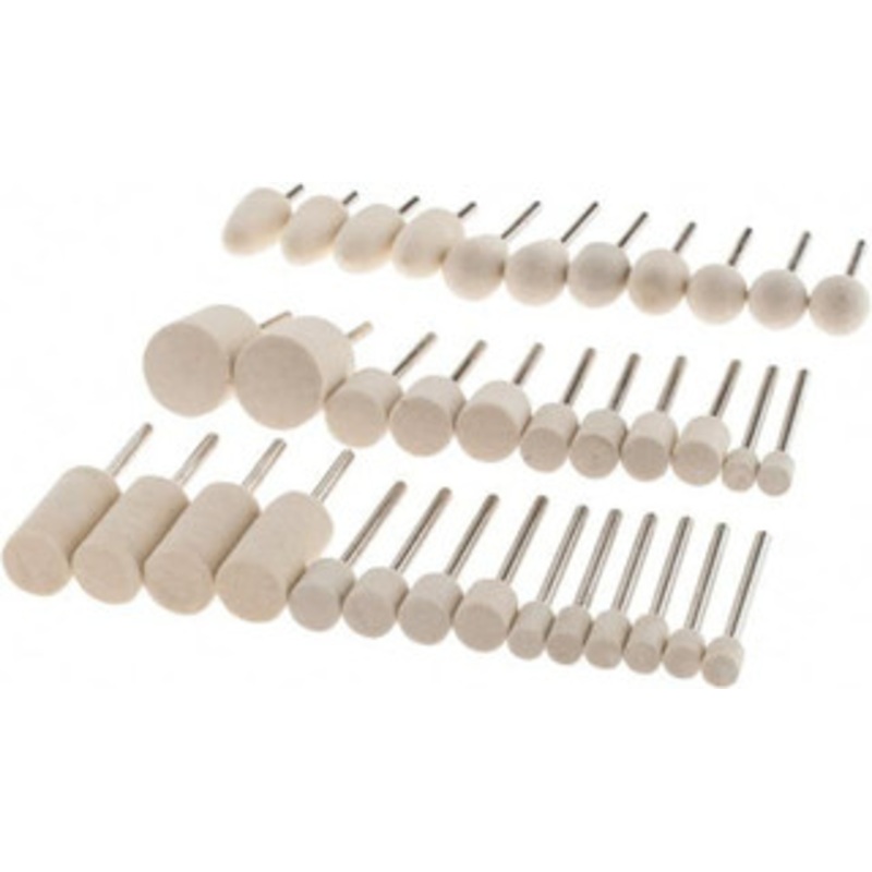 Value Collection 36 Piece, 1/8 Shank Diam, Wool Felt Bob Set Medium Density, Includes Ball, Cone, Cylinder, Flame, Olive & Oval Bobs 516202 – 91088369