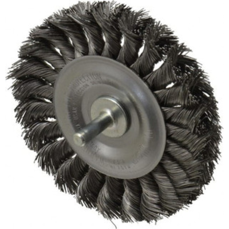 Weiler Abrasives 4 OD, 1/4 Shank Diam, Knotted Steel Wheel Brush 1/2 Face Width, 7/8 Trim Length, 0.014 Filament Diam, 20,000 RPM 17687 – 75850057
