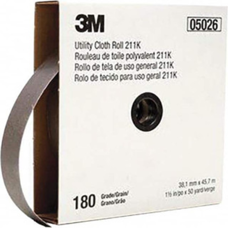 3M 1-1/2 x 50 Yd 180 Grit Aluminum Oxide Shop Roll Very Fine Grade, J Weighted Cloth Backing 7000118341 – 01653807