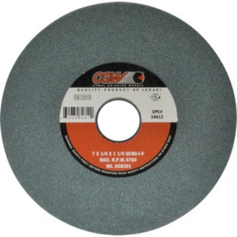 CGW Abrasives 7 Diam x 1-1/4 Hole x 1/4 Thick, I Hardness, 80 Grit Surface Grinding Wheel Silicon Carbide, Type 1, Medium Grade, 3,760 Max RPM, Vitrified Bond, No Recess 34612 – 09493131
