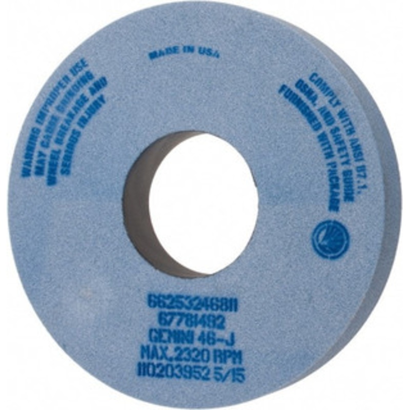 Norton 14 Diam x 5 Hole x 2 Thick, J Hardness, 46 Grit Surface Grinding Wheel Aluminum Oxide, Type 1, Coarse Grade, 2,320 Max RPM, No Recess 66253246811 – 81162166
