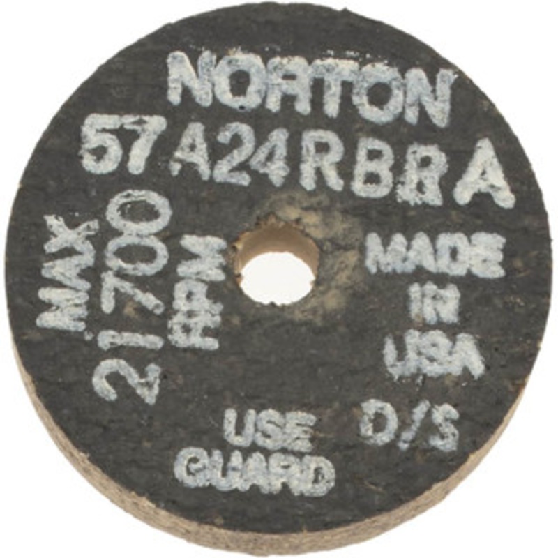 Norton 2-1/2 Diam x 3/8 Hole x 1/2 Thick, R Hardness, 24 Grit Surface Grinding Wheel Aluminum Oxide, Type 1, Very Coarse Grade, 21,700 Max RPM, No Recess 66243522381 – 89951685