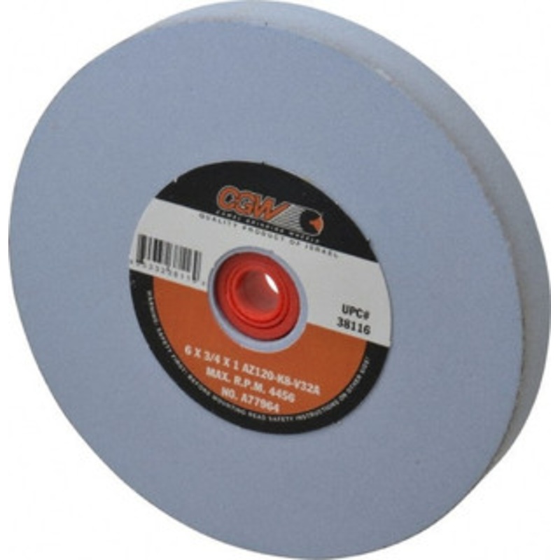 CGW Abrasives 120 Grit Aluminum Oxide Bench & Pedestal Grinding Wheel 6 Diam x 1 Hole x 3/4 Thick, 4456 Max RPM, K Hardness, Fine Grade , Vitrified Bond 38116 – 78202793
