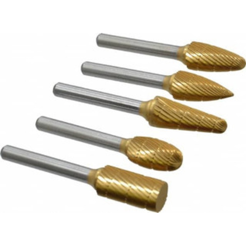 Made in USA 5 Piece, 1/2 Shank Burr Set Tungsten Carbide, Multiple Head Shape M500 TN – 00451096