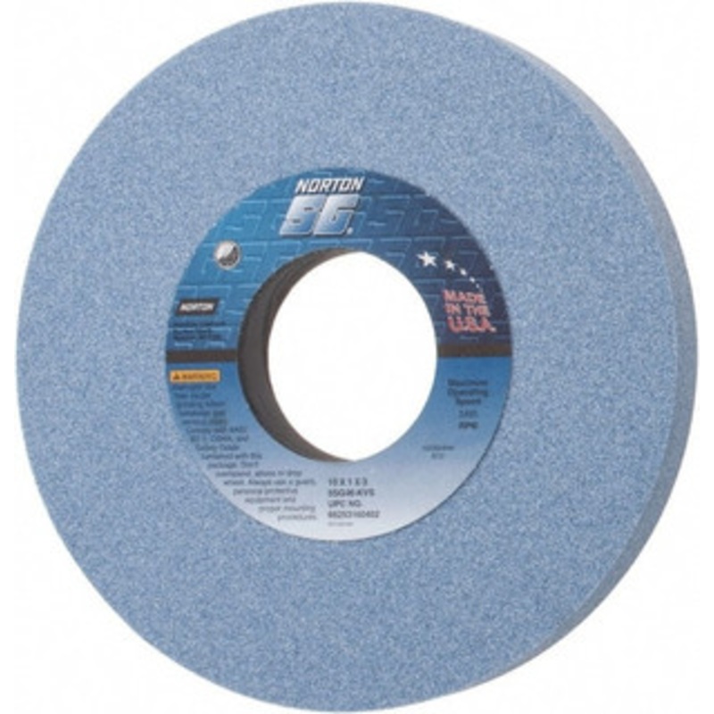 Norton 10 Diam x 3 Hole x 1 Thick, K Hardness, 46 Grit Surface Grinding Wheel Ceramic, Type 1, Coarse Grade, 2,485 Max RPM, Vitrified Bond, No Recess 66253160402 – 01949239