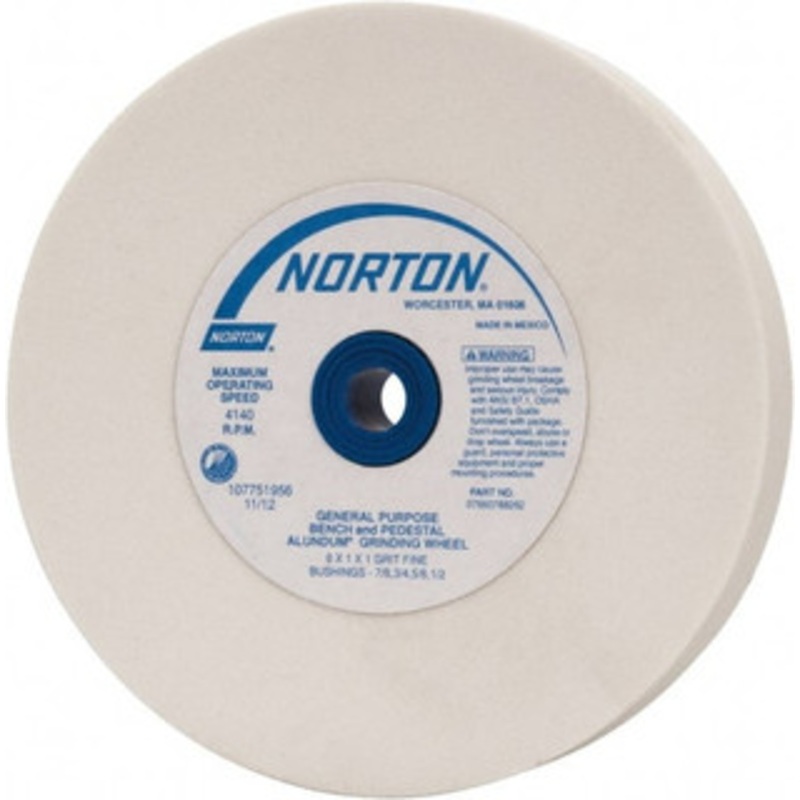 Norton 100 Grit Aluminum Oxide Bench & Pedestal Grinding Wheel 6 Diam x 1 Hole x 1 Thick, 4140 Max RPM, J Hardness, Fine Grade , Vitrified Bond 07660788262 – 07554645
