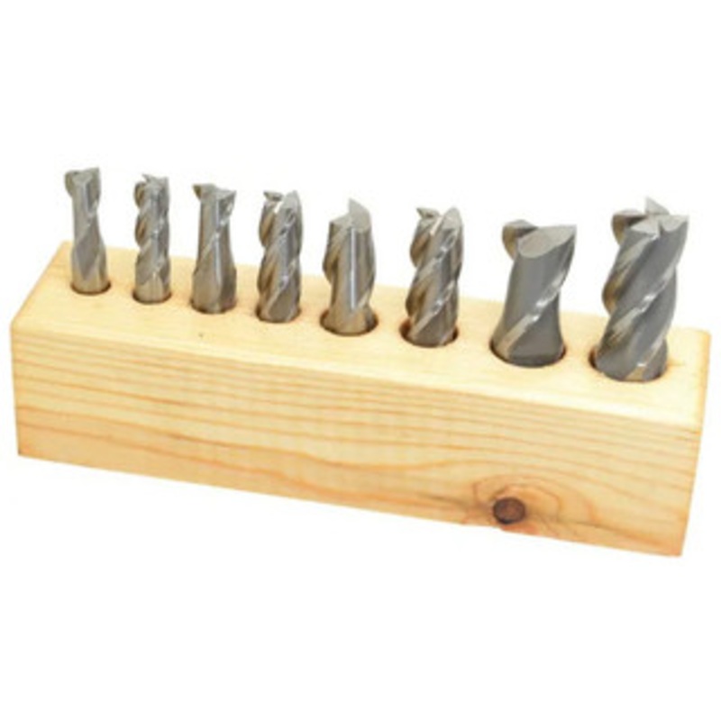 Interstate Single End Mill Set, Cobalt Uncoated, 8 pcs, Centercutting, 1/2 – 1, 2 & 4 Flutes – 71-531-8