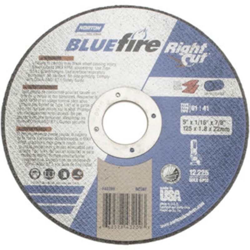 Norton 5 x 1/16, 7/8 Hole 36 Grit Zirconia Alumina Cutoff Wheel Medium Grade, 12,225 Max RPM, Use with Angle Grinders 66252843209 – 59963181