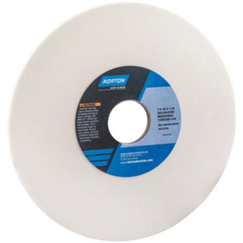 Norton 7 Diam x 1-1/4 Hole x 1/8 Thick, K Hardness, 100 Grit Surface Grinding Wheel Aluminum Oxide, Type 1, Fine Grade, 3,550 Max RPM, Vitrified Bond, No Recess 66252939223 – 93297943