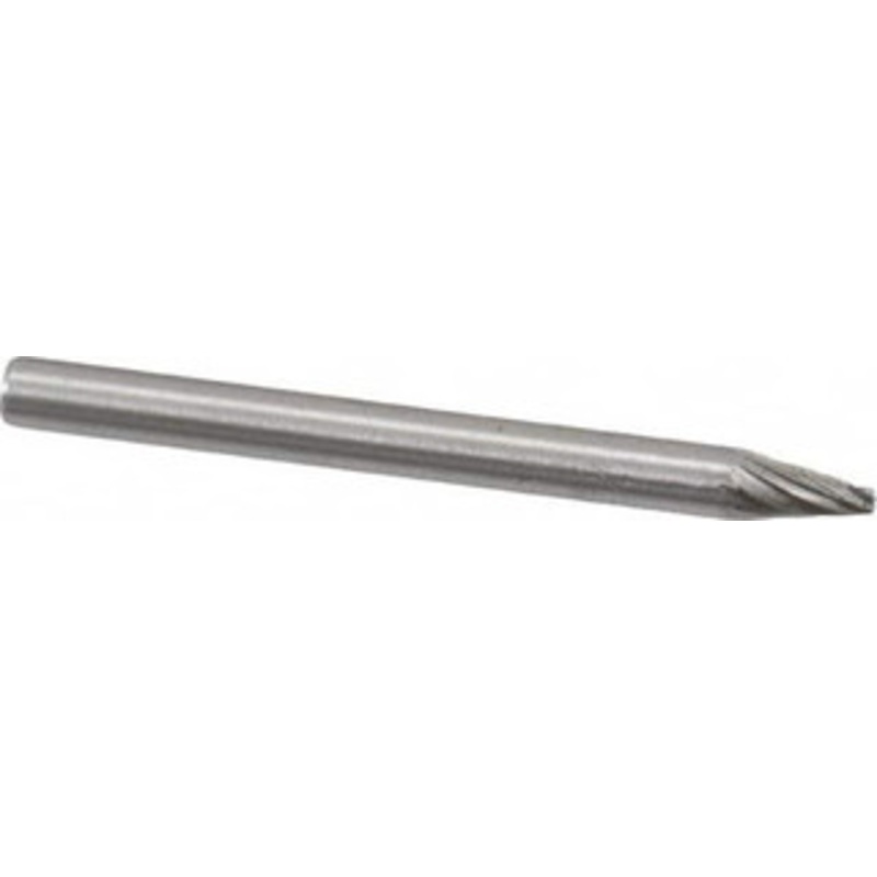 Made in USA 1/8 Cut Diam, 1/8 Shank Diam, High Speed Steel Single Cut Cone Burr Point End, 1-1/2 OAL, 1/4 LOC H-11 – 00439117