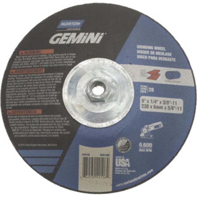 Norton 24 Grit, 9 Wheel Diam, 1/4 Wheel Thickness, Type 28 Depressed Center Wheel Aluminum Oxide, 6,600 Max RPM, Compatible with Angle Grinder 66253049106 – 98379233
