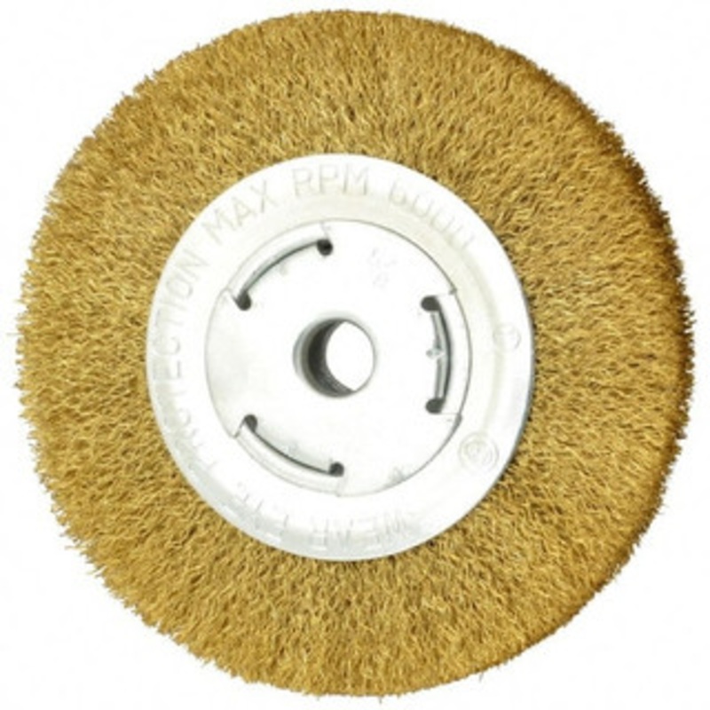 Value Collection 6 OD, 5/8 Arbor Hole, Crimped Brass Wheel Brush 1 Face Width, 1-1/8 Trim Length, 0.014 Filament Diam, 6,000 RPM 0315010335 – 74038878