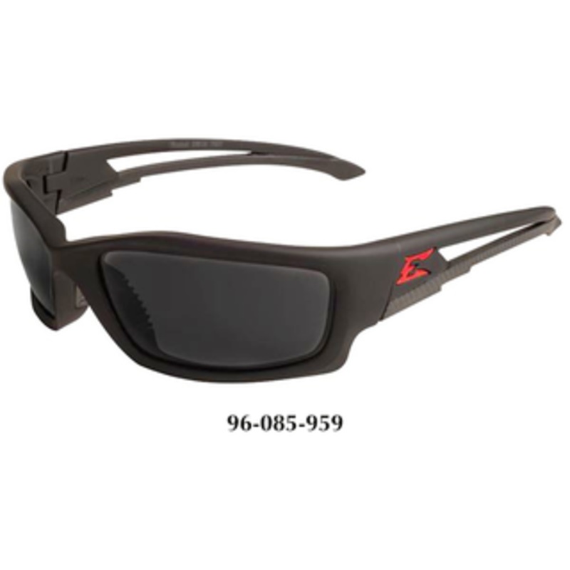 Edge Eyewear Kazbek Black Frame w/Red E Logo, Smoke Lens Safety Glasses SK136