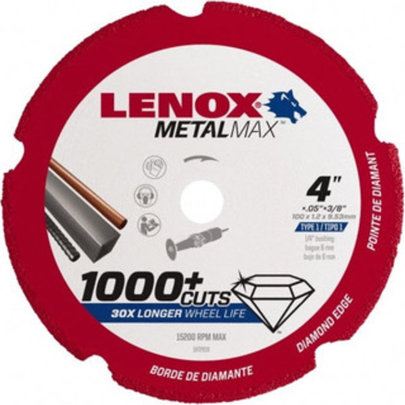 Lenox 4 x 0.05, 3/8 Hole 40/50 Grit Diamond Cutoff Wheel 15,200 Max RPM, Use with Die Grinders 1972919 – 49596794