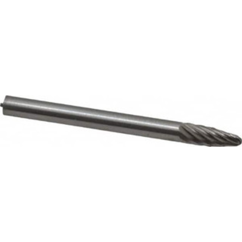 Made in USA 1/8 Cut Diam, 1/8 Shank Diam, High Speed Steel Single Cut Tree Burr with Radius Radius End, 1-1/2 OAL, 5/16 LOC H-26 – 00439265