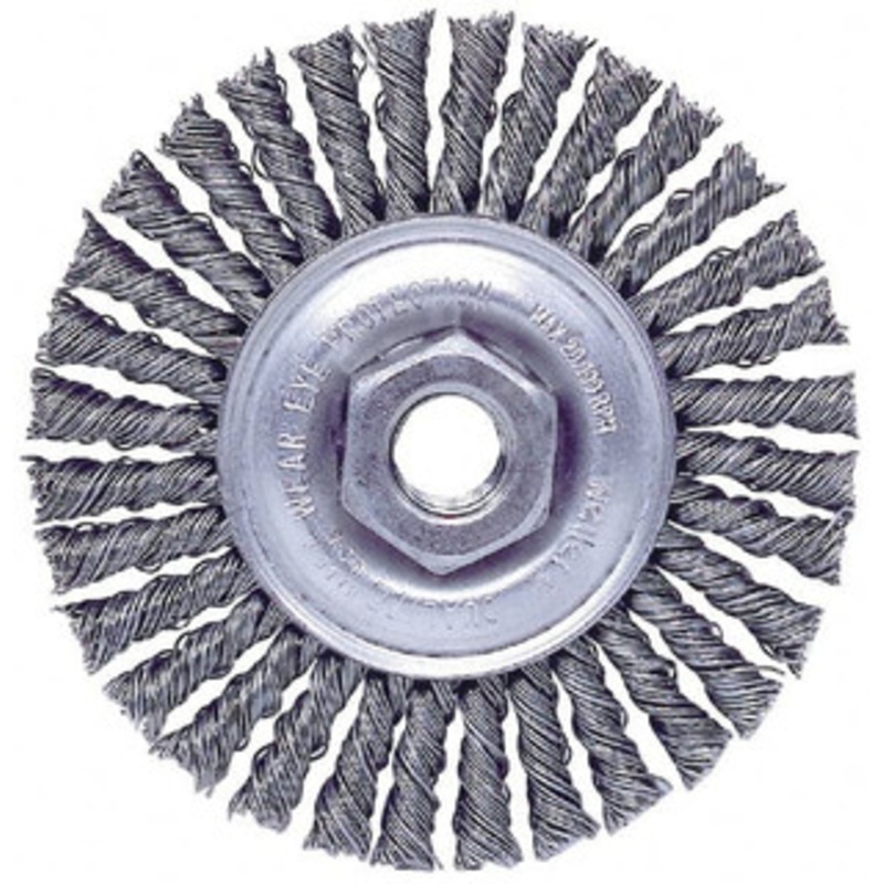 Weiler Abrasives 4 OD, M10x1.50 Arbor Hole, Knotted Stainless Steel Wheel Brush 3/16 Face Width, 7/8 Trim Length, 0.02 Filament Diam, 20,000 RPM 94655 – 03597309