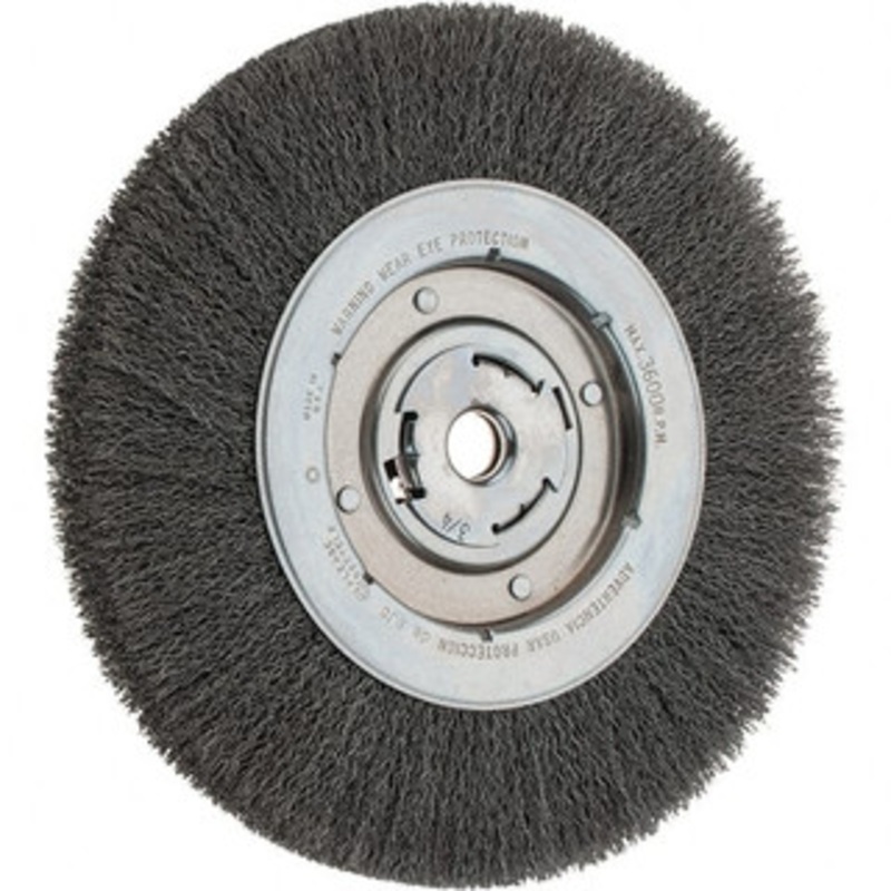 Weiler Abrasives 10 OD, 3/4 Arbor Hole, Crimped Steel Wheel Brush 1-1/8 Face Width, 1-7/8 Trim Length, 0.014 Filament Diam, 3,600 RPM 93271 – 64702525