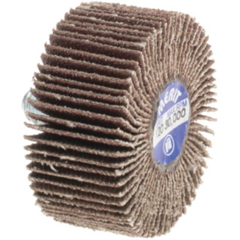 Merit Abrasives 1-3/8 Diam x 5/8 Face Width, Fine Aluminum Oxide Coated Mounted Flap Wheel 1/4-20 Threaded Mount, 120 Grit, Cloth Backing, 30,000 Max RPM 08834132003 – 72371933