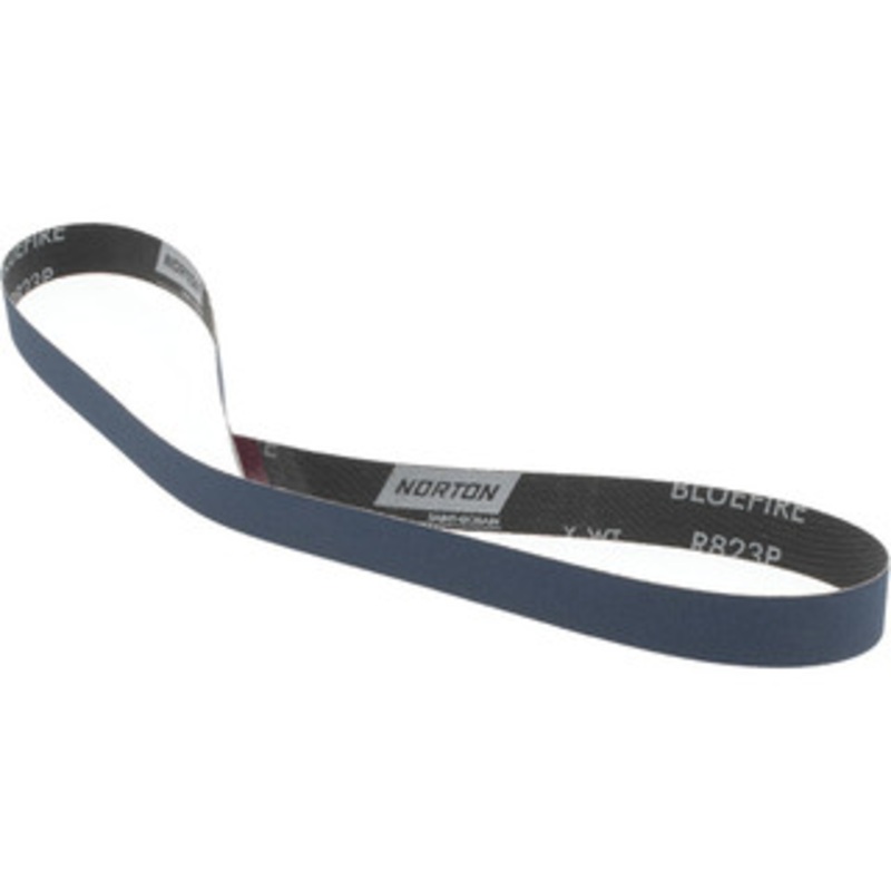 Norton 1 Wide x 42 OAL, 180 Grit, Zirconia Alumina Abrasive Belt Zirconia Alumina, Very Fine, Coated, X Weighted Cloth Backing, Series R823 78072728586 – 85117182