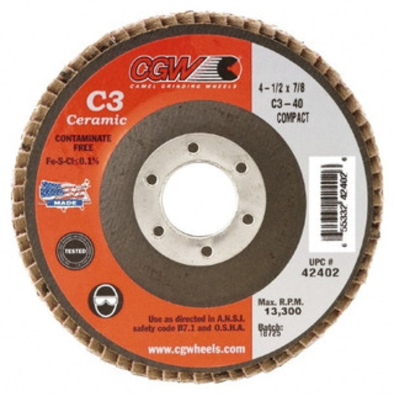 CGW Abrasives 5 60 Grit 5/8-11 Center Hole Ceramic Flap Disc Medium Grade, Coated, Arbor Attachment, Polyester Backing, 12,200 RPM 42614 – 63009815