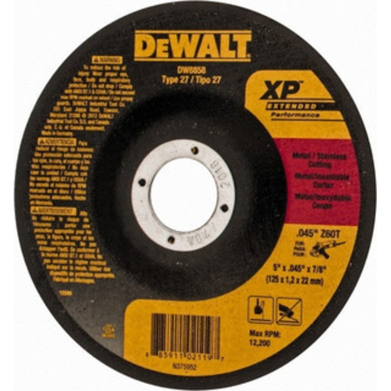 DeWALT 60 Grit, 5 Wheel Diam, 7/8 Arbor Hole, Type 27 Depressed Center Wheel Zirconia Alumina, T Hardness, 12,200 Max RPM, Compatible with Angle Grinder DW8858 – 50960335