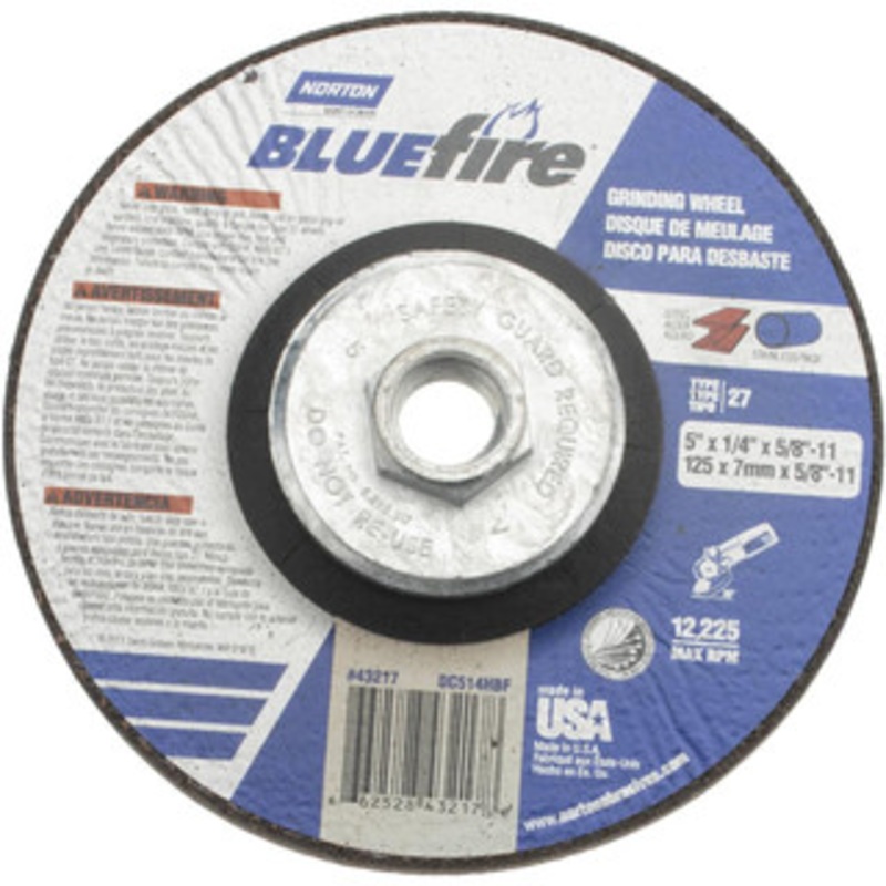 Norton 24 Grit, 5 Wheel Diam, 1/4 Wheel Thickness, Type 27 Depressed Center Wheel Zirconia Alumina, S Hardness, 12,225 Max RPM, Compatible with Angle Grinder 66252843217 – 59938282