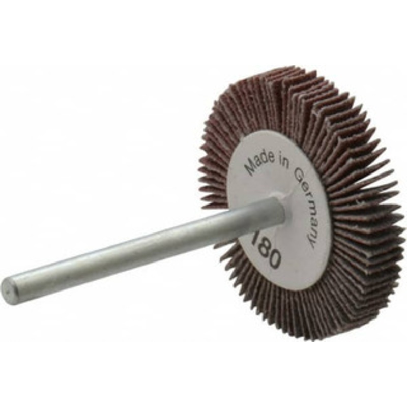 Value Collection 1-3/16 Diam x 3/16 Face Width, Very Fine Aluminum Oxide Coated Mounted Flap Wheel 1/8 Shank Mount, 180 Grit, X Weighted Cloth Backing, 30,000 Max RPM 112289 – 05096953