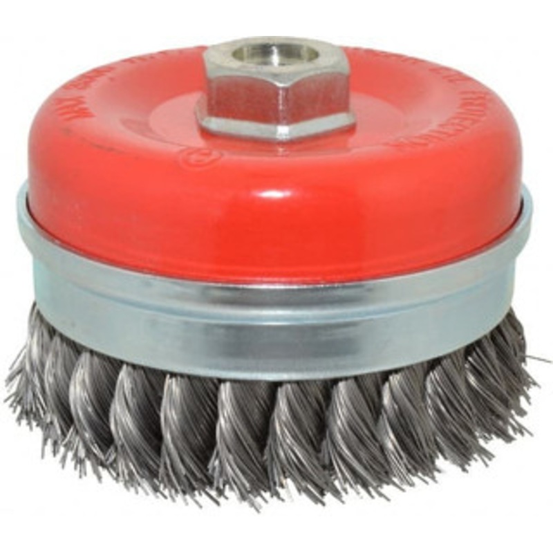 Value Collection 4 Diam 5/8-11 Threaded Arbor Steel Fill Cup Brush Knotted Wire, 0.02 Wire Diam, 8,500 Max RPM S04185799 – 04185799