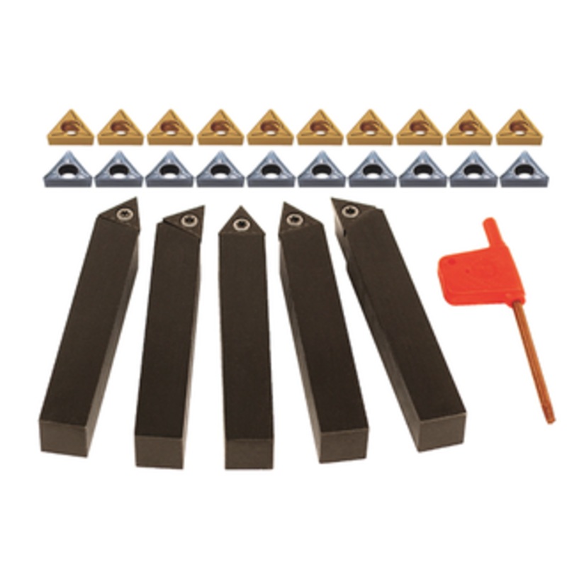 Terra Carbide 5 Piece External Turning Set, w/20 Additional Inserts, 5/8 Shank, OAL 3.5 – STC.10-3 TCMT SET W/20