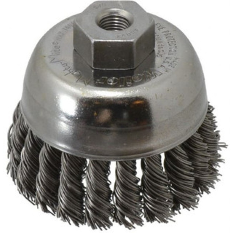 Weiler Abrasives 2-3/4 Diam 3/8-24 Threaded Arbor Steel Fill Cup Brush Knotted Wire, 0.02 Wire Diam, 7/8 Trim, 14,000 Max RPM 94685 – 03597853