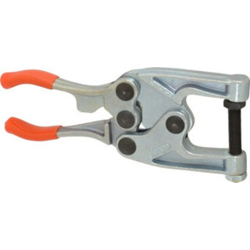 Knu-Vise 816.47 Kg Load Capacity, 1-1/4 Throat Depth, 7-3/8 OAL, Carbon Steel, C Style Plier Clamp 1-3/4 Max Jaw Capacity, 3/8-24 Spindle, 1.25 Open Throat Height, Orange Handle, Spindle End P-1800 – 08105330