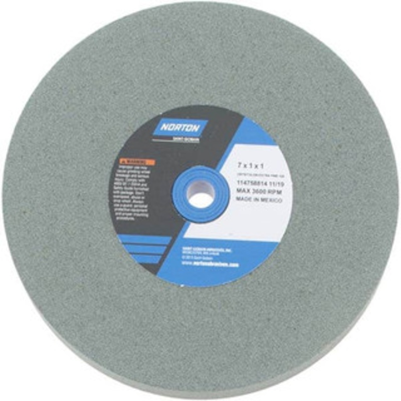 Norton 120 Grit Silicon Carbide Bench & Pedestal Grinding Wheel 7 Diam x 1 Hole x 1 Thick, 3600 Max RPM, Fine Grade 66252942302 – 75942334
