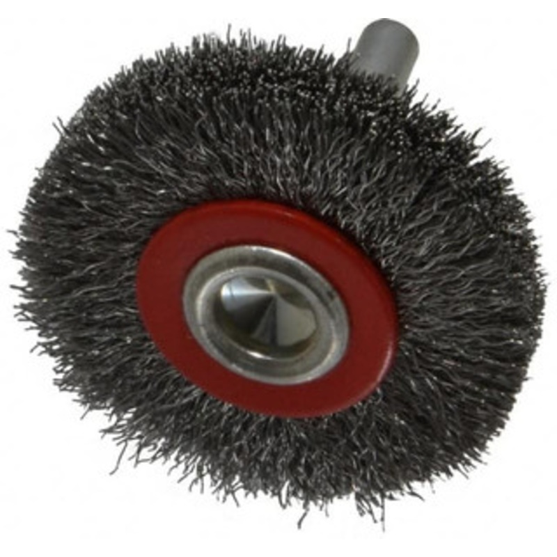 Value Collection 2 OD, 1/4 Shank Diam, Crimped Steel Wheel Brush 3/8 Face Width, 3/8 Trim Length, 0.008 Filament Diam, 15,000 RPM S00651570 – 00651570