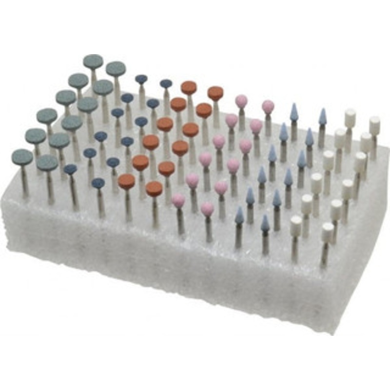 Grier Abrasive 72 Piece Aluminum Oxide Vitrified Mounted Stone Abrasive Point Set Fine Grade, 3/32 Diam x 1-1/2 Long Shank KT-3/32-RAND-72 – 78197555