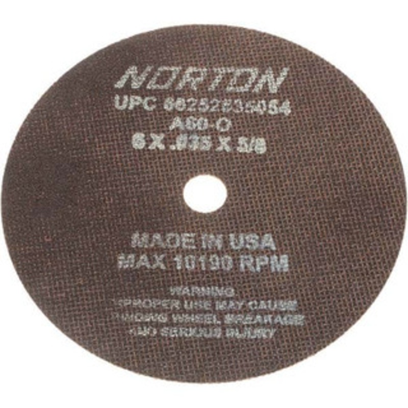 Norton 6 x 0.035, 5/8 Hole 60 Grit Aluminum Oxide Cutoff Wheel Medium Grade, Reinforced, 10,185 Max RPM, Use with Circular Saws 66252835054 – 01350867