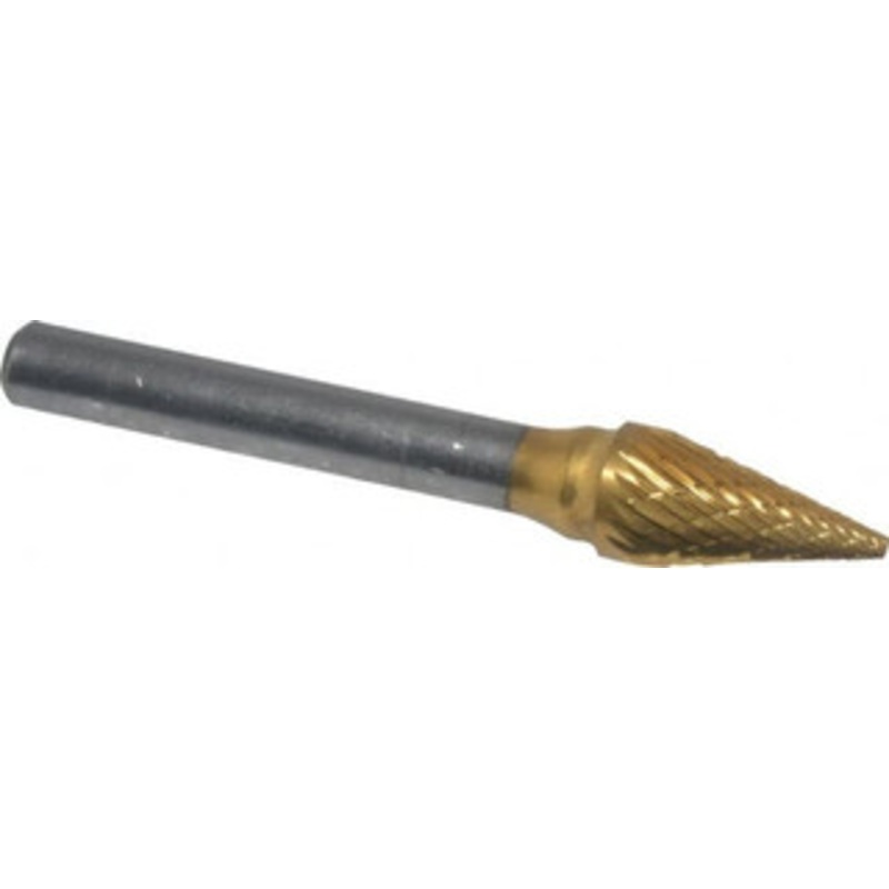 SGSPRO 3/8 Cut Diam, 1/4 Shank Diam, Carbide Double Cut Cone Burr Point End, 2-3/4 OAL, 5/8 LOC, Titanium Nitride Finish 15585 – 01400993