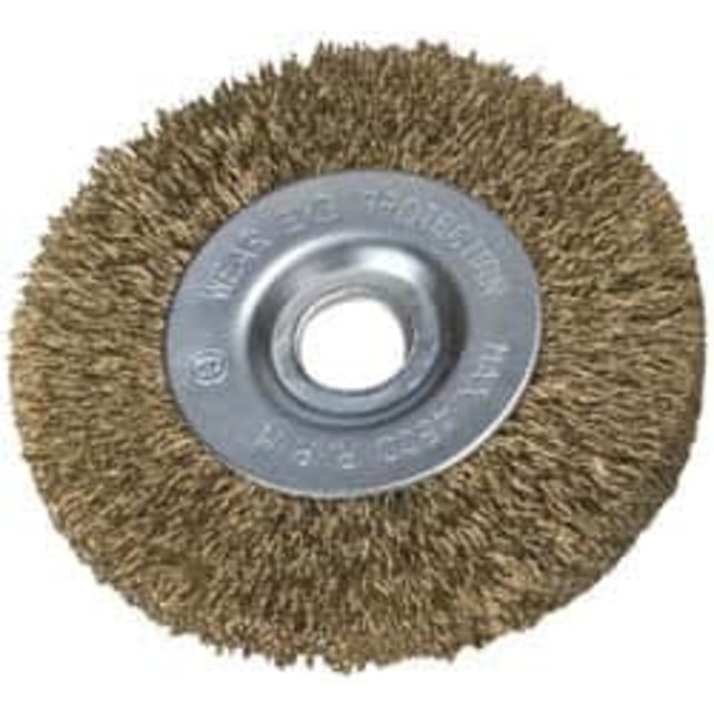 Value Collection 2 OD, 3/8 Arbor Hole, Crimped Brass-Coated Steel Wheel Brush 9/32 Face Width, 3/8 Trim Length, 0.007 Filament Diam, 4,500 RPM S04065017 – 04065017