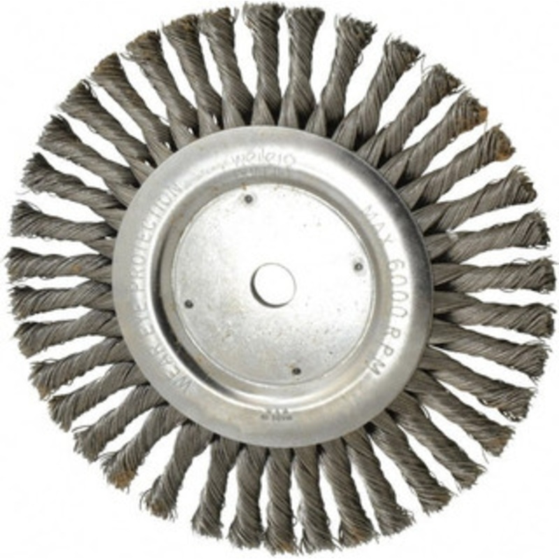 Weiler Abrasives 8 OD, 5/8 Arbor Hole, Knotted Steel Wheel Brush 1/2 Face Width, 1-5/8 Trim Length, 0.023 Filament Diam, 6,000 RPM 08615 – 75845529