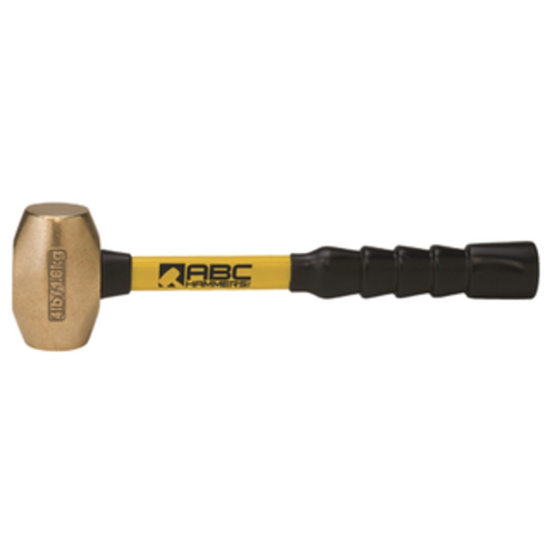 ABC Hammers 12 Fiberglass Handle Brass Striking Hammer, 1-3/4 Face Diameter, 4 lbs. Head Weight, 14 OAL – ABC4BFB