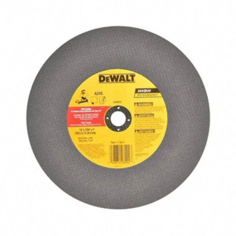 DeWALT 14 x 7/64, 1 Hole Aluminum Oxide Cutoff Wheel Reinforced, 4,300 Max RPM, Use with Stationary Tools DW8002 – 00356477