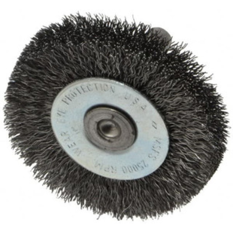 Osborn 2 OD, 1/4 Shank Diam, Crimped Steel Wheel Brush 3/8 Face Width, 7/16 Trim Length, 0.008 Filament Diam, 25,000 RPM 0001143600 – 06082051