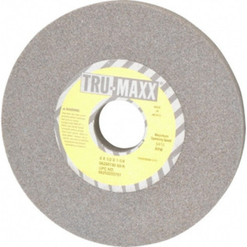 Tru-Maxx 6 Diam x 1-1/4 Hole x 1/2 Thick, K Hardness, 60 Grit Surface Grinding Wheel Aluminum Oxide, Type 1, Medium Grade, 5,410 Max RPM, Vitrified Bond, No Recess 66253255781 – 06295190