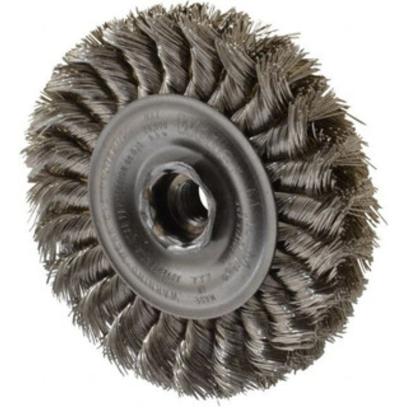 Weiler Abrasives 4 OD, 1/2-13 Arbor Hole, Knotted Stainless Steel Wheel Brush 1/2 Face Width, 7/8 Trim Length, 0.014 Filament Diam, 20,000 RPM 94639 – 03597143