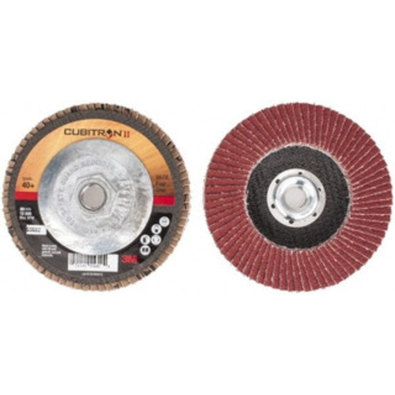 3M 4-1/2 40 Grit 5/8-11 Center Hole Type 27 Ceramic Flap Disc Very Coarse Grade, Coated, Arbor Attachment, Cloth Backing, 13,300 RPM 7100058067 – 52673498
