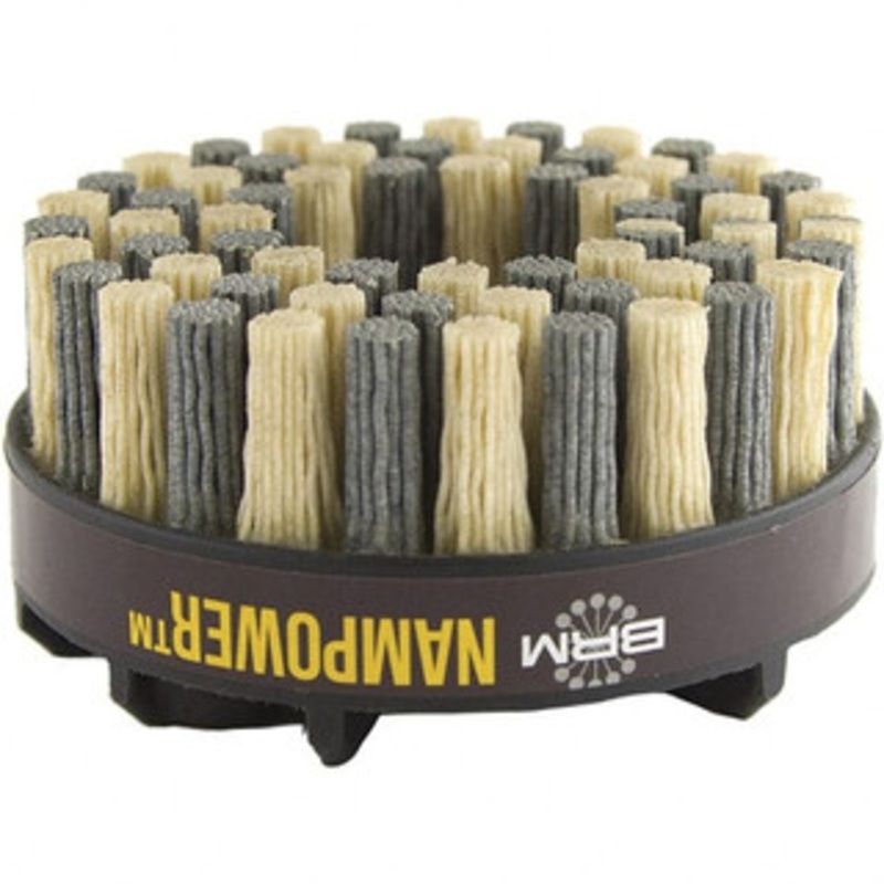 Brush Research Manufacturing 3 120 Grit Ceramic/Silicon Carbide Straight Disc Brush Medium Grade, Drive Arbor Connector, 0.7087 Trim Length, 0.63 Shank Diam, 0.63 Arbor Hole ADD8018120 – 69606200